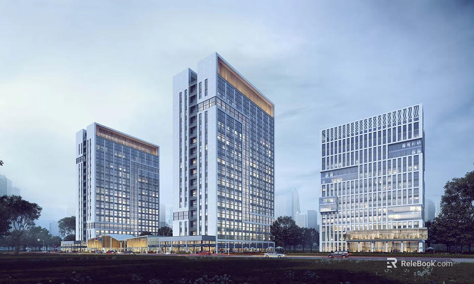 Modern Industrial Factory Buildings With High Rise Structure And Glass Curtain Wall Design 3d model 