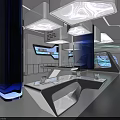 Modern Futuristic Retail Store Interior With Glass Display And Spiral Lighting Elements