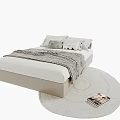 Modern Bedroom Interior With White Bed Gray Blanket Round Rug And Magazine