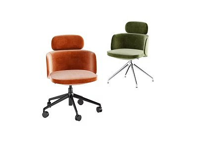 Modern Office Chair In Orange And Green Velvet With Swivel Wheels And Stylish Design 3d model