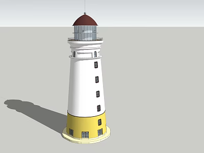 White And Yellow Lighthouse Tower With Red Dome And Multiple Windows 3d model