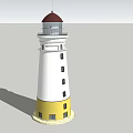 White And Yellow Lighthouse Tower With Red Dome And Multiple Windows