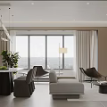 Modern Living and Dining Room Interior With Spacious Layout Sofa Dining Table And Plants 3d model