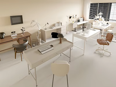 Modern Home Office Desk Setup With Ergonomic Chair Task Lamp And Stationery 3d model