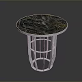 Modern Round Dark Veined Marble Top Stool with Metal Cage Design Legs