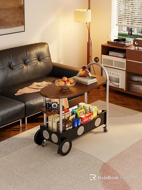 Stylish Rolling Wooden Side Table With Multi Layer Storage For Living Room Sofa Side Daily Use 3d model 