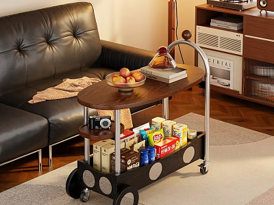 Stylish Rolling Wooden Side Table With Multi Layer Storage For Living Room Sofa Side Daily Use 3d model