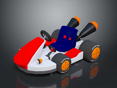 Colorful Electric Toy Kart With Red White Blue Body Black Tires And Orange Wheel Rims 3d model