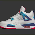 White Sneakers With Pink Blue Purple Accents And Red Sole Design