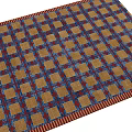 Square Rug With Checkered Pattern In Blue Brown Red And Border Design 3d model