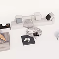 Modern Sectional Sofa Set With Round Coffee Table And Decorative Pillows 3d model