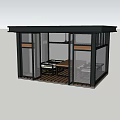 Modern Glass Sunroom With Black Frame And Glass Walls Wooden Floor And Furniture For Relaxation