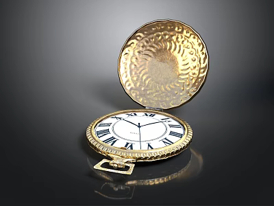 Open Golden Pocket Watch With Intricate Engravings White Dial Roman Numerals And Hands 3d model