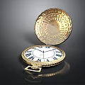 Open Golden Pocket Watch With Intricate Engravings White Dial Roman Numerals And Hands