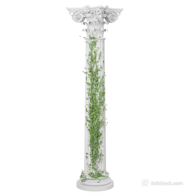 Decorative Roman Column with Lush Green Vines Climbing in Outdoor Garden Setting 3d model 