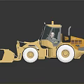 Yellow Utility Vehicle With Front Loader Large Bucket Heavy Duty Tires And Enclosed Cab