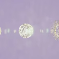 Three Modern Spherical Wireframe Chandeliers Hanging With Light Effects On Purple Background 3d model