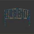 Outdoor Wooden Bench With Blue Finish And Orange Green Splatter Pattern Slatted Backrest Armrests