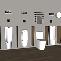 Modern Bathroom Urinals Layout With Toilet Towel Racks And Wooden Panels Design