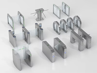 Different Types of Turnstiles Including Tripod Swing Flap Gates for Public Facilities 3d model