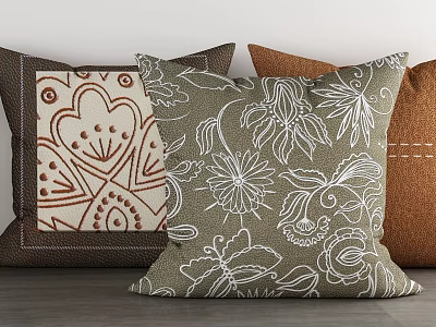 Decorative Throw Pillows Featuring Floral Prints And Earth Tones For Living Room Couch 3d model