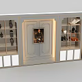Modern Style Display Cabinet With Central Door And Open Shelves Holding Decorative Items