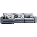 Modern Gray Sectional Sofa With Plush Plaid Pillows And Soft Throw Blanket 3d model