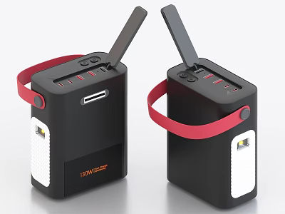 DEWBU Black Portable Power Banks With Red Straps Compact Design And USB Ports 3d model