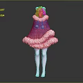 Whimsical Character In Pink Purple Creature Cloak Costume With White Fur Trim And Orange Decorations