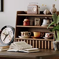 Cozy Home Office Desk With Chair Table Lamp Clock Books Wall Art And Plants