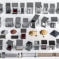 Various Types of Miniature Architectural Models Including Booths Umbrellas and Fences