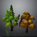 Vibrant Landscape Trees Featuring Green And Orange Red Foliage On Brown Trunks