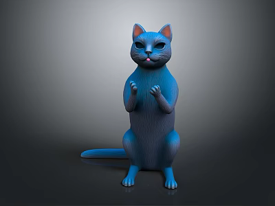 Stylized Blue Cat Game and Movie Character Standing with Paws Gesture 3d model