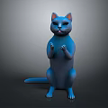Stylized Blue Cat Game and Movie Character Standing with Paws Gesture