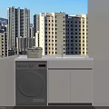 Modern Bathroom Cabinet Frame With Washing Machine And Balcony City View