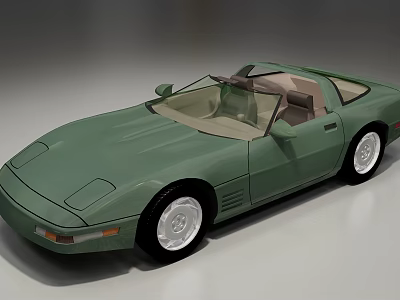 Green Vintage Convertible Sports Car With White Wheels And Light Brown Interior 3d model