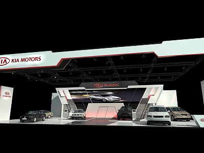 KIA Motors Exhibition Booth With Modern Design Showcasing Multiple Displayed Vehicles 3d model
