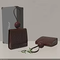 Dior Brown Crocodile Embossed Bags With Round Decorative Balls And Packaging Box And Green Leaves
