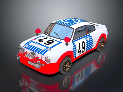 White Blue Striped Model Race Car With Number 49 And Red Accents 3d model