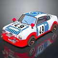 White Blue Striped Model Race Car With Number 49 And Red Accents