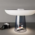 Modern Transparent Base Table Lamp With White Lampshade And Vintage Camera 3d model