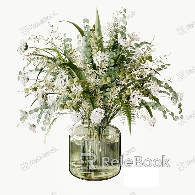 Modern Floral Ornaments Flower Vase Glass Vase Green Plant model