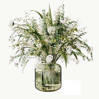 Modern Floral Ornaments Flower Vase Glass Vase Green Plant 3d model