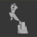 White 3D Warrior Character Model Holding Sword in Dynamic Pose on Rock Base