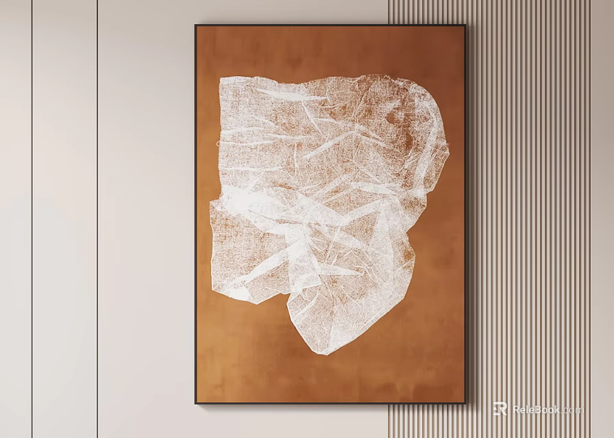 Abstract Painting with White Textured Pattern on Brown Background Framed Wall Art 3d model