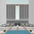 Modern High Rise Office Building With Glass Facade And Reflection Pool 3d model