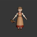 Game Movie Character with Brown Hair Blue Eyes White Blouse Red Apron Holding Bread Basket