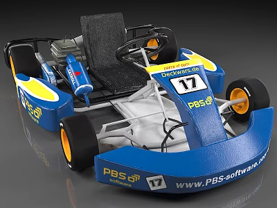 Blue And Yellow Racing Go Kart With PBS Logo Number 17 And Black Seat 3d model