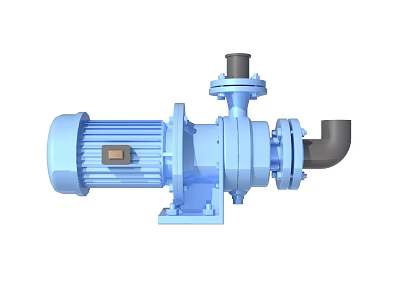 High Performance Blue Industrial Pump With Motor And Pipe Connection Parts 3d model