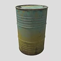 Industrial Equipment Green And Yellow Rusted Metal Drum With Warning Sign